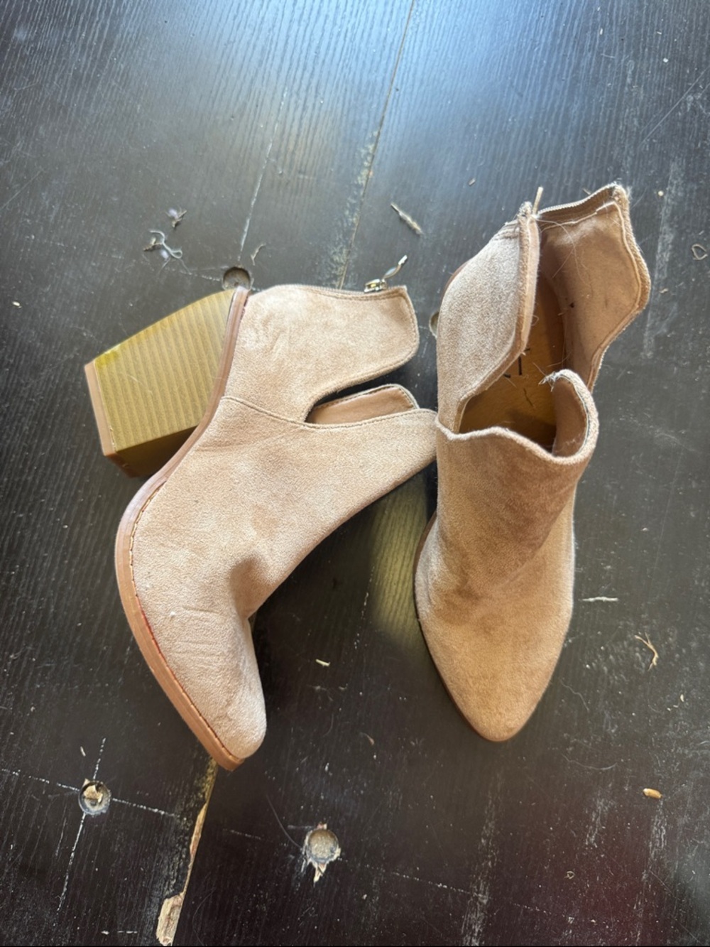 Yoki Taupe Suede Cutout Ankle Booties